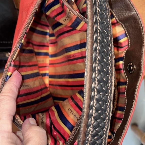 Tignanello  shoulder bag  leather Red man-made trim brown  2 main compartments - Picture 5 of 16